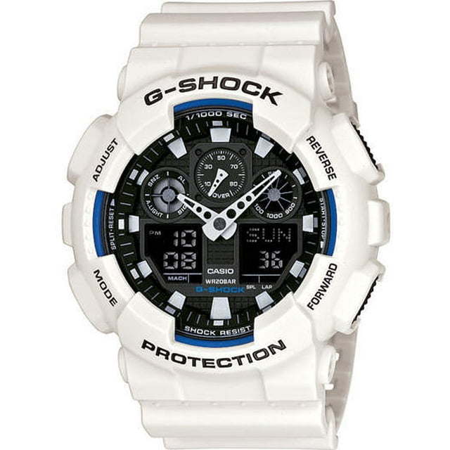 Casio Men's GA-100 Series G-Shock Quartz 200M WR Shock Resistant Watch White/Black. Plastic Band